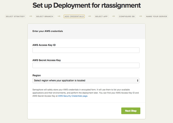 Choose credentials for Elastic Beanstalk deployment