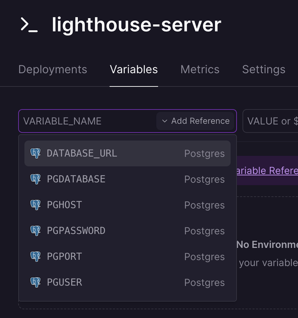 Environment variable dropdown